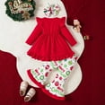 thumbnail image 3 of AJIWYH Toddler Baby Girl Clothes Solid Color Long Sleeve Ruffle Tops Floral Bell-Bottoms Pants and Headband Outfits Set Christmas Baby (Red,2-3 Years), 3 of 7