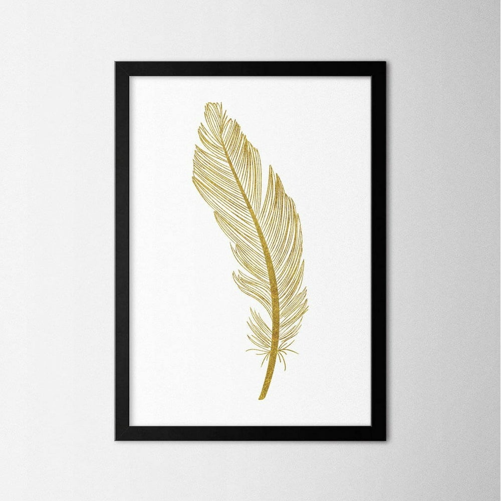 LaModaHome Gold Feather Poster Print, Framed or Unframed