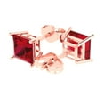 thumbnail image 2 of 4 ct Push-Back Stud Earrings for Women | 7.0mm Princess Cut Simulated Ruby | 18K Rose Gold, 2 of 5