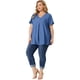 thumbnail image 3 of Women's Plus Size Blouse Casual V Neck Lounge Around Short Sleeve Solid Chambray Tops Blue 2X, 3 of 6