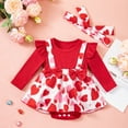 thumbnail image 2 of Fsqjgq Baby Girl Clothes Cute Toddler Girls Valentine's Day Outfit Heart Print Ruffle Long Sleeve Romper + Suspender Skirt + Headband Cute Clothes 9-12 Months, 2 of 7