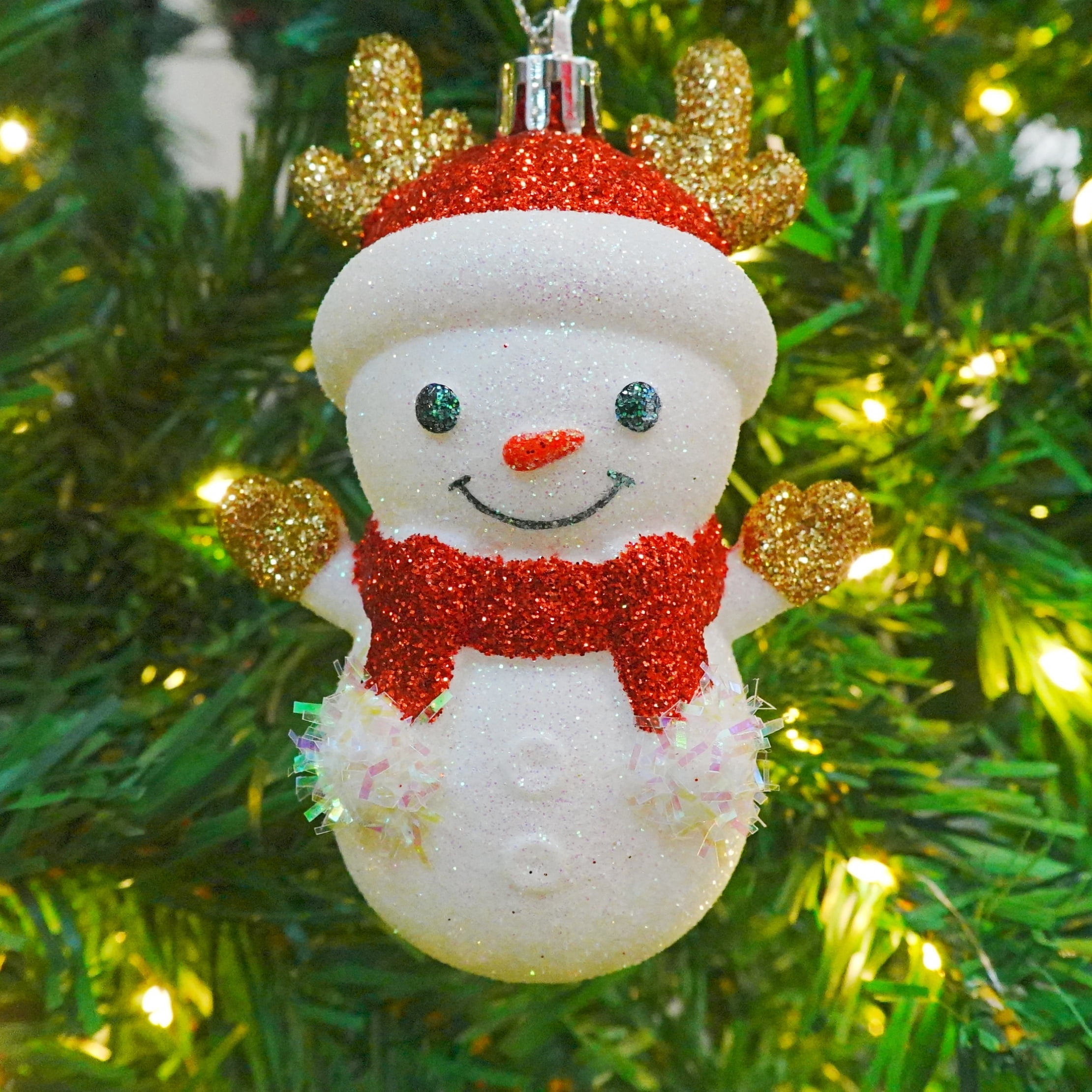 Red and White Glitter Snowman with Antlers Christmas Ornament, 4.3", by Holiday Time