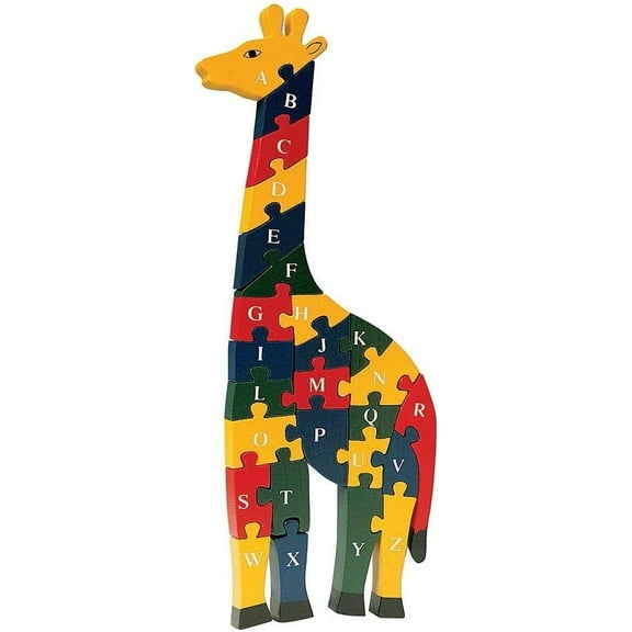 Wooden ABC & 123 Giraffe Puzzle – 16″ Tall Learning Toy, Non-Toxic Paint