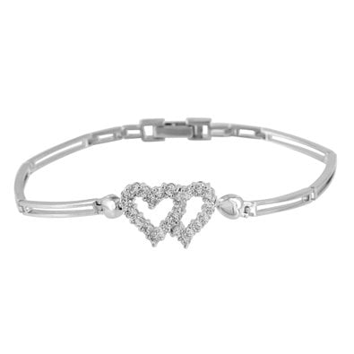 White Gold Heart Bracelet Womens 14k Finish Lab Created Cubic Zirconia Cly Christmas Gift White Gold Heart Bracelet Womens 14k Finish Lab Created Cubic Zirconia Cly Christmas Gift