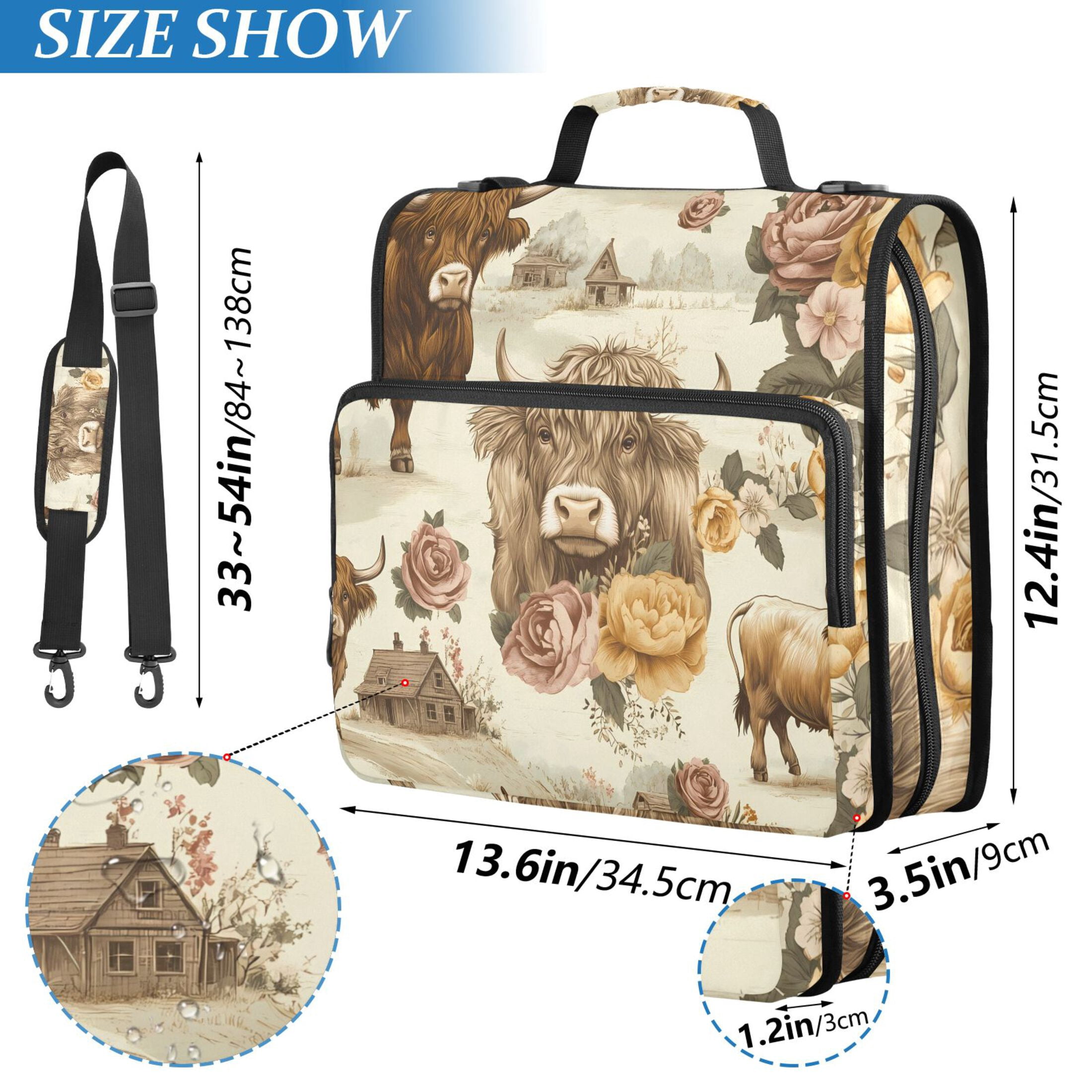 ALAZA Zipper Binder Highland Cattle Flower-w1 3 Ring Trapper Keeper File Folder Organizer Bag