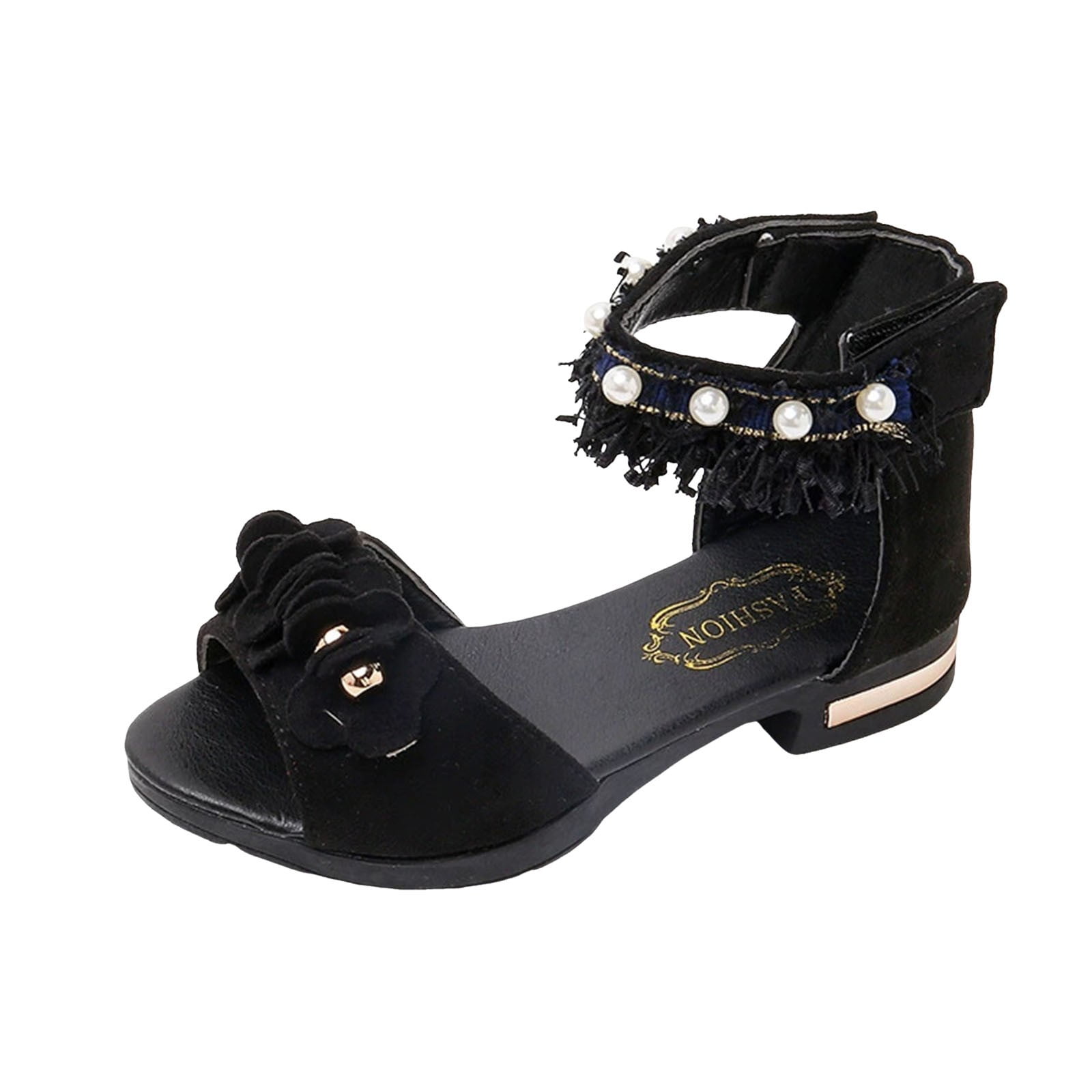 Kids Sandals Girls Toddler Girls Flower Slides Sandals Flat Sole Beach Shower Slippers Baby Kids Summer Water Shoes Sandals Flower Girl Sandals(Black,Size 4)