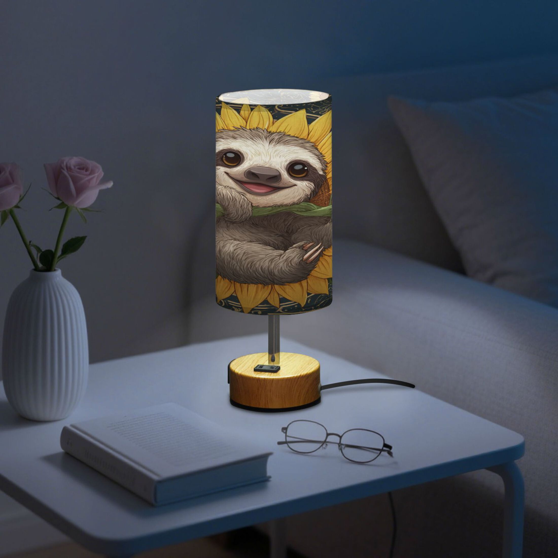 Touch-Control 3-Color Desk Lamp with Plug – Energy-Saving LED + 3 Simultaneous Charging Ports Smiling Happy Baby Sloth