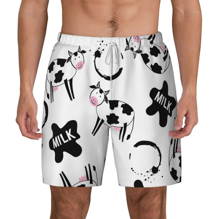 Picia Cute Cow and Milk Stains pattern Mens Swim Trunks with