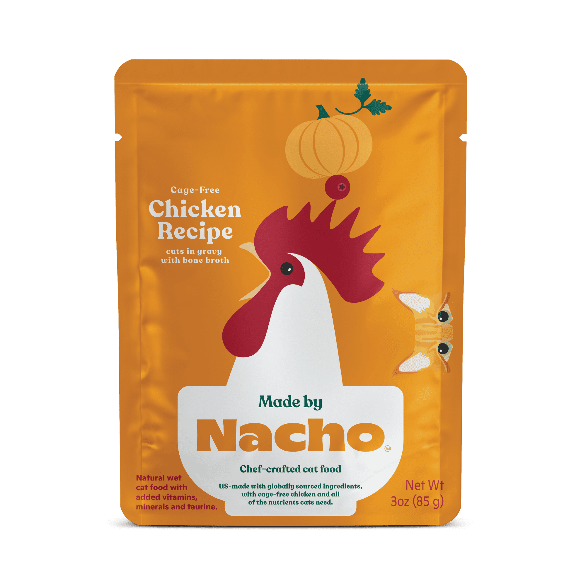 Made by Nacho Wet Cat Food, Cuts in Gravy, Limited Ingredients, Cage-Free Chicken Recipe with Bone Broth for Extra Hydration, 3 oz. Pouch, Limited Ingredients
