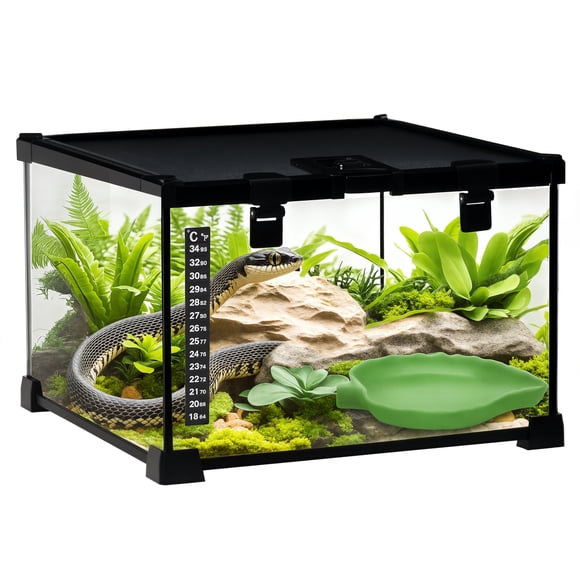 PawHut Terrarium en Verre pour Reptiles, Enclos pour Araignées Sautantes, 12"x12"x8"