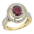thumbnail image 1 of 14K Yellow Gold Enhanced Ruby Ring Oval 8x6 mm Double Halo Diamond, size 10, 1 of 4