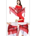 thumbnail image 2 of Women Belly Dance Hip Scarf with Tassels Sequins,Triangle Coins Mesh Wrap Skirt Music Festival Cocktail Prom Clothing, 2 of 2