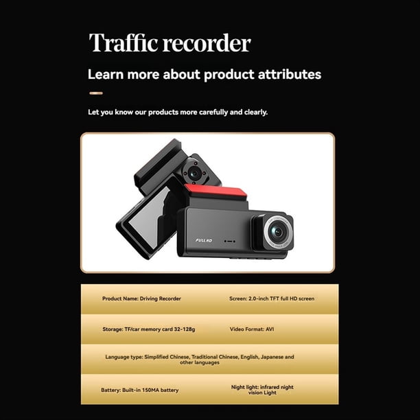 Cámara Tablero DVR para Automóvil 3 Canales para Automóviles, Cámara de Visión Trasera para Grabadora de Video, Estacionamiento, Visión Gran Angular, Estacionamiento HD