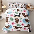 thumbnail image 2 of Homewish Cartoon Dachshund Quilt Full,Ocean Wave Full Bedspread Sets,White,Hibiscus Flowers Decor,3 Pieces, 2 of 7
