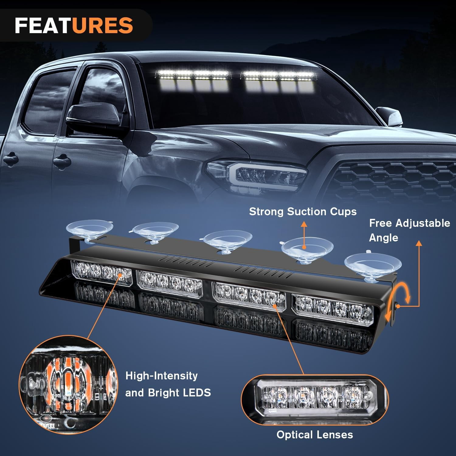 Nilight 32Led White Emergency Dash Strobe Lights with Controller Suction Cups Warning Hazard Interior Front/Rear Windshield Deck Split Light Bar for Trucks
