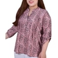 thumbnail image 3 of NY Collection Women's Plus Size 3/4 Sleeve Roll Tab Y Neck Top, 3 of 3