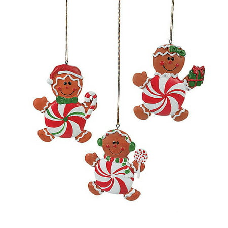 Peppermint Candy Gingerbread Man Christmas Ornaments, Set of