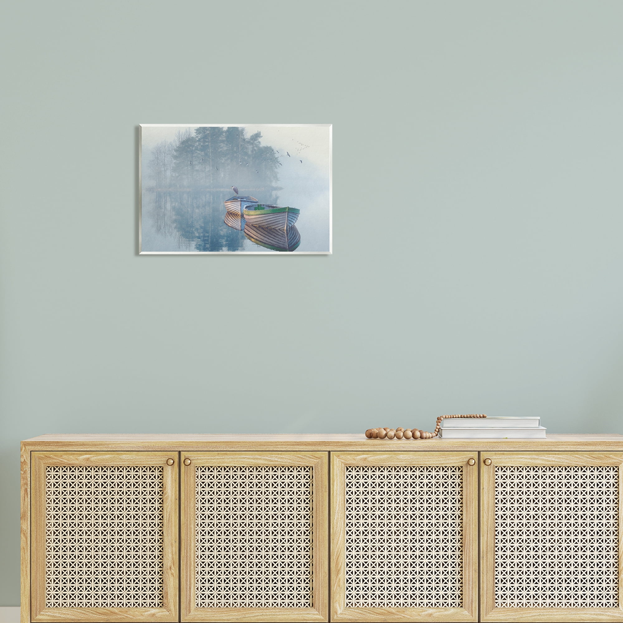 Stupell Foggy Boat Lake Reflection Landscape Painting Wall Plaque Unframed Art Print Wall Art