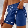 thumbnail image 2 of COMVALUE Women Athletic Shorts 2 in 1 Elastic Waist Pockets Biker Ball Games Running Sports Summer Outfits (Blue, XL), 2 of 9