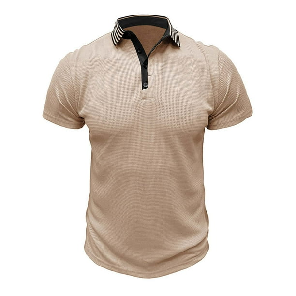 Camisetas Mens Beefy Muscle Color Sólido Turndown Collar Blusa Top, Camisetas de Manga Corta para Hombre