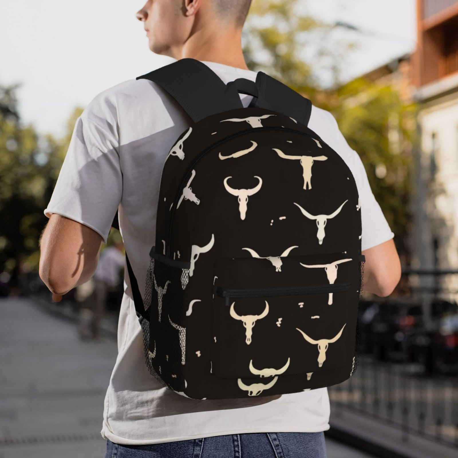 Vsdgher Cow Skulls Print Unisex Large Capacity Bookbag Schoolbag Casual Daypack for High School/College/Teens/Travel/Work