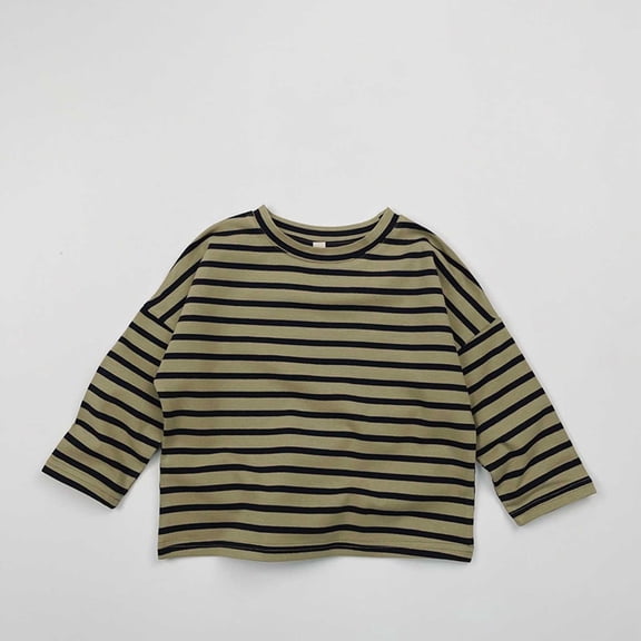 Children's Clothing Unisex Boys Girls Striped Casual Top T Shirt Loose Fit Shirts Tees Tops Girls Boys ,Black,18-24 Months