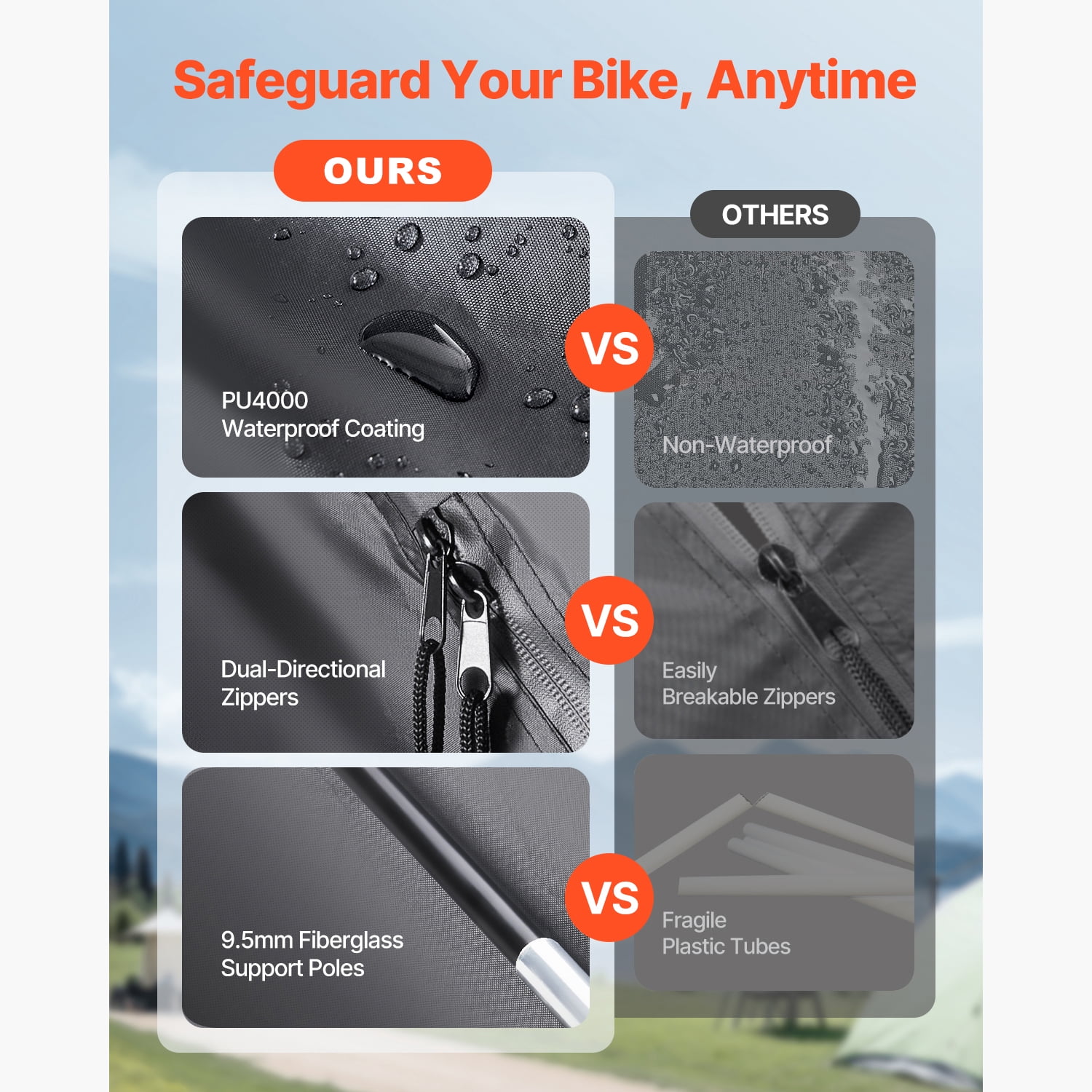 KFFKFF Outdoor Bike Shelter, Holds 4-5 Bicycles, Spacious Tent with Ventilation Window, Water-Resistant Fan-Shaped Design, Durable Fiberglass Frame & Double Zippers, Suitable for Bikes