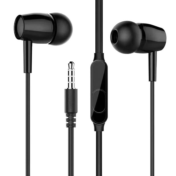 3.5mm Wired In-Ear Headphones with Mic for iOS/Android - Ergonomic Lightweight Design, Stereo Bass & Multi-Function Button