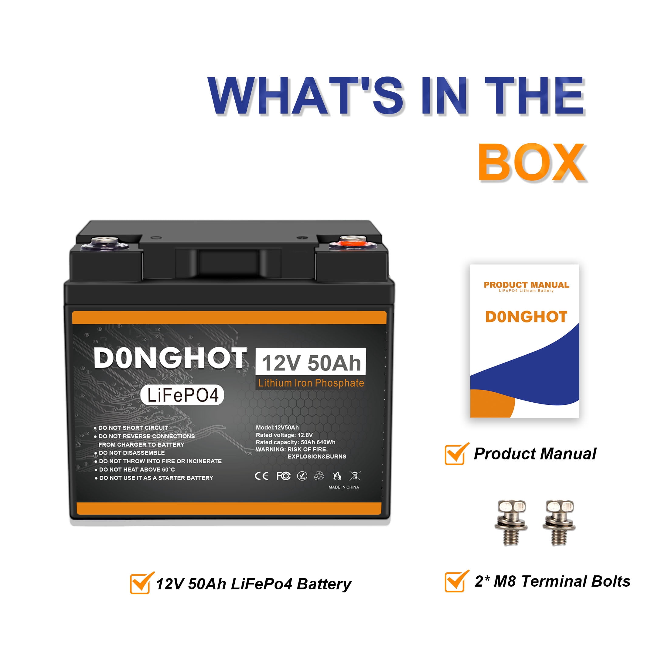 D0NGHOT 12V 50Ah LiFePO4 Lithium Ion Deep Cycle Marine Battery for Trolling Motor,Camping,Boat,Power Wheel Chair