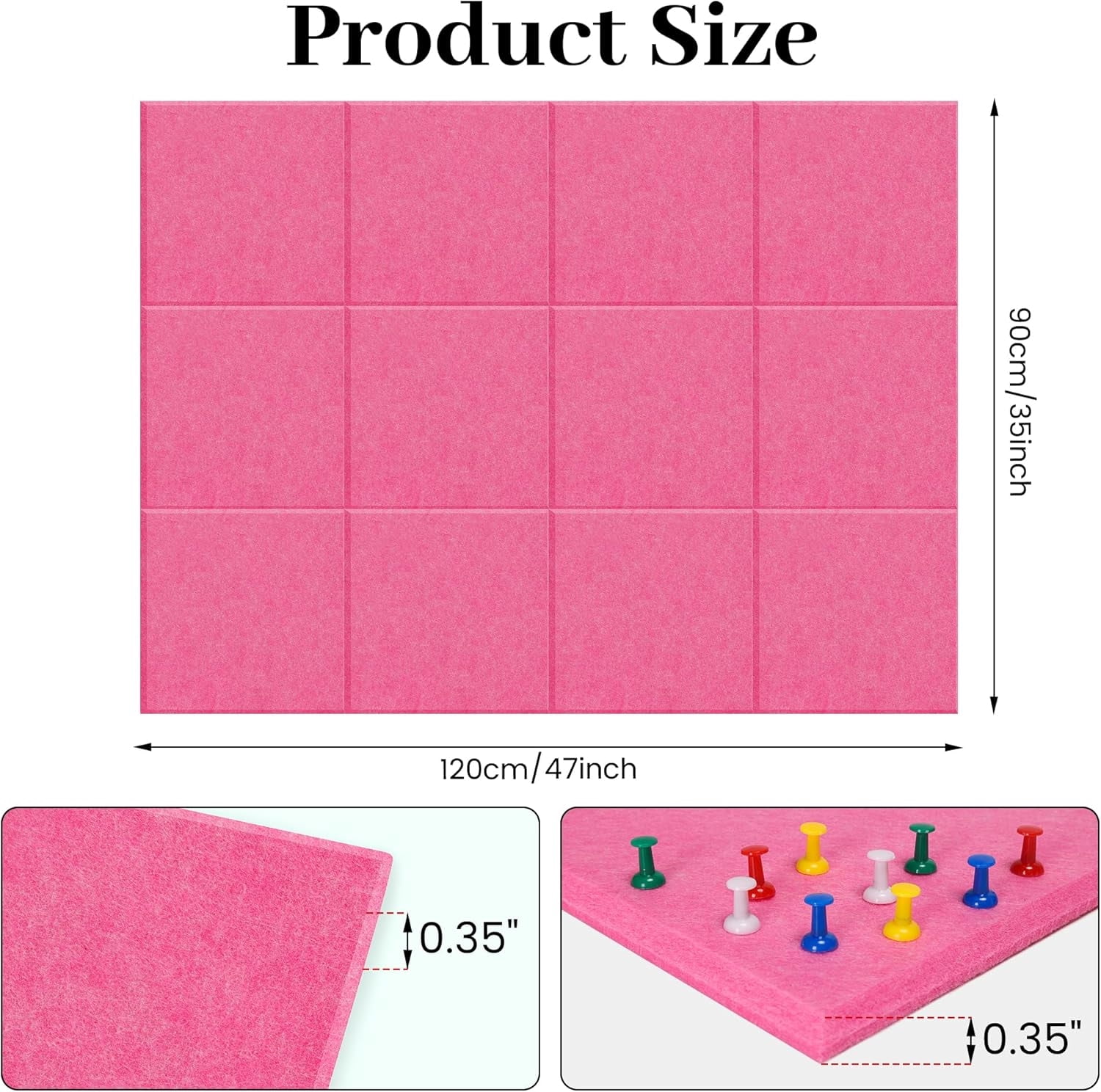 Topboutique Cork Board Alternative 12 Pack 12*12 inch Felt Bulletin Board Felt Wall Tiles Wall Organization Panels Pin Board Tack Board with Self Adhesive Stickers & Pushpins-Safe Removable-Peachblow