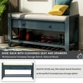 thumbnail image 2 of Upholstered Shoe Rack Bench with Cushioned Seat, Storage Drawers and Bottom Shelf, Wooden Entryway Shoe Bench with Legs, Narrow Rectangular Storage Bench for Entryway Laundry Room, Antique Navy, 2 of 9