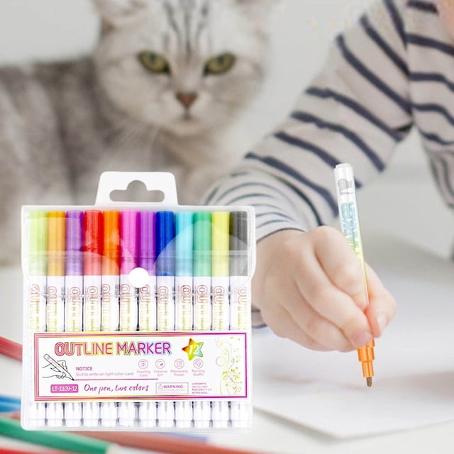 Line Gel Highlighter Pen Outline Marker For Writing Drawing Greeting Cards And DIY Craft Projects(1ml)