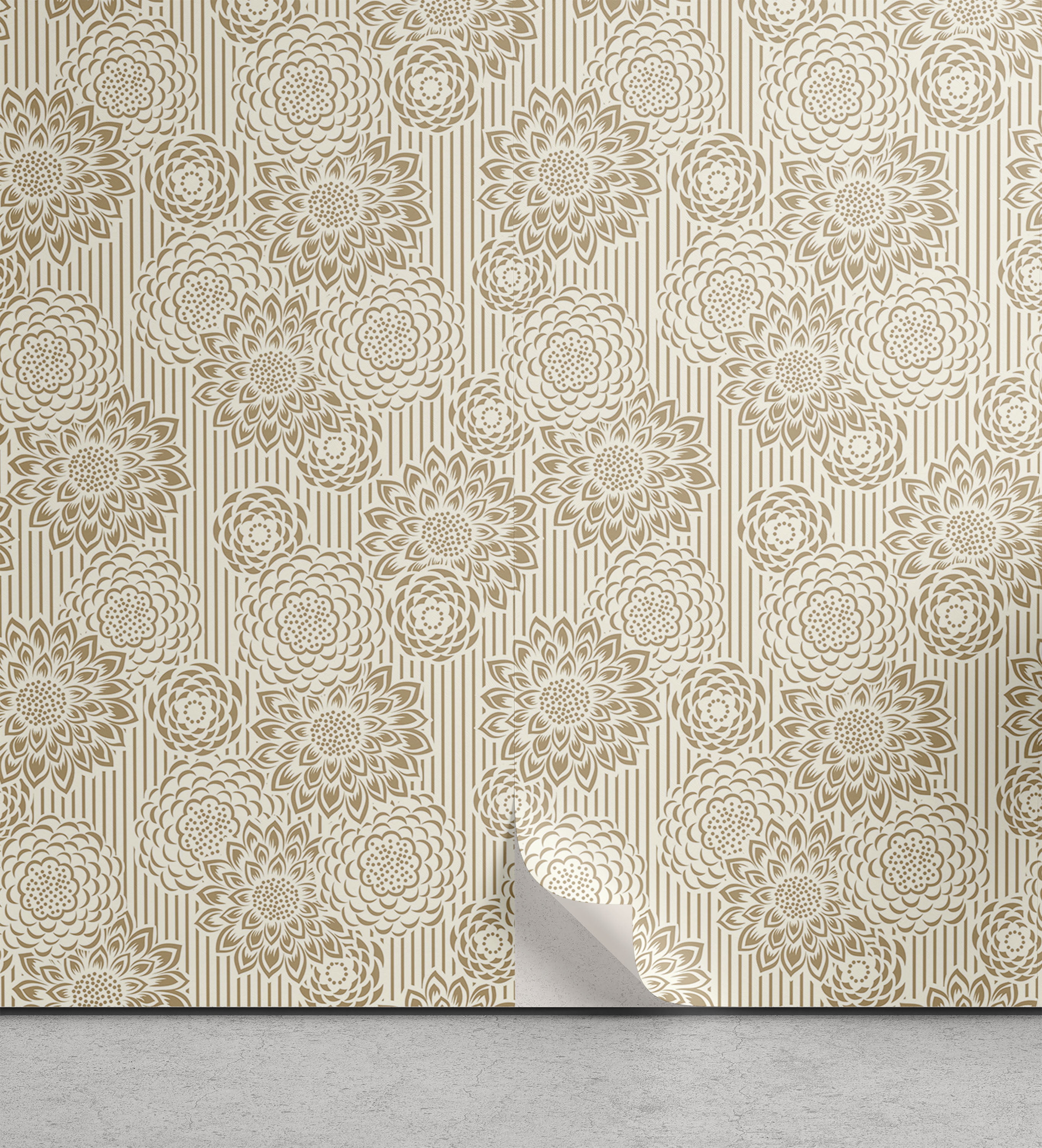 Floral Peel & Stick Wallpaper, Retro Toned Design Wildflowers