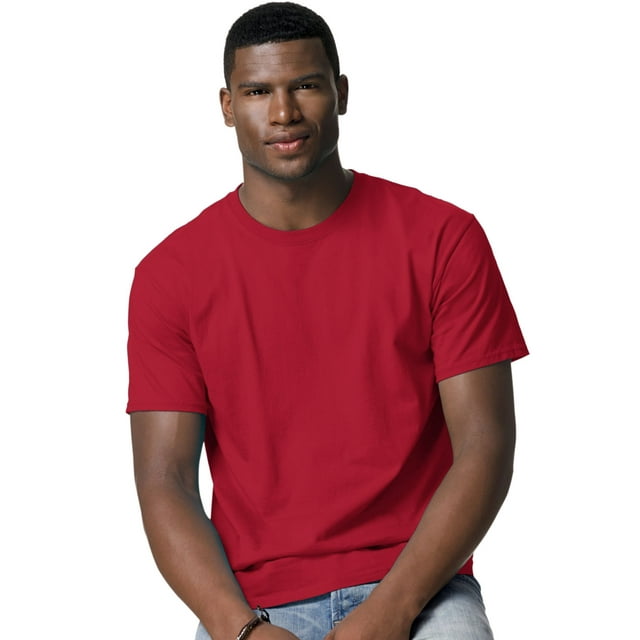 Hanes TAGLESS Men`s T-Shirt - Best-Seller, L, Deep Red