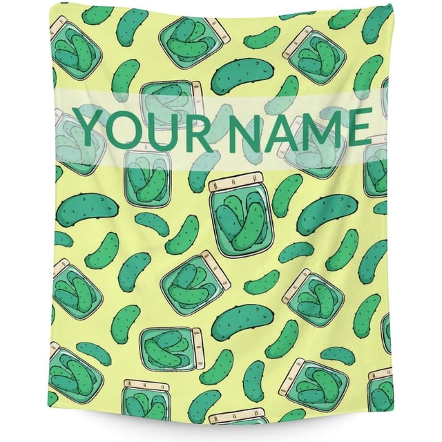 LHSHID Personalized Pickle Blanket Gifts with Name Text Funny Throw Blanket for Adults Kids Lightweight Plush Soft Cozy Warm Flannel Blankets for Bed Couch