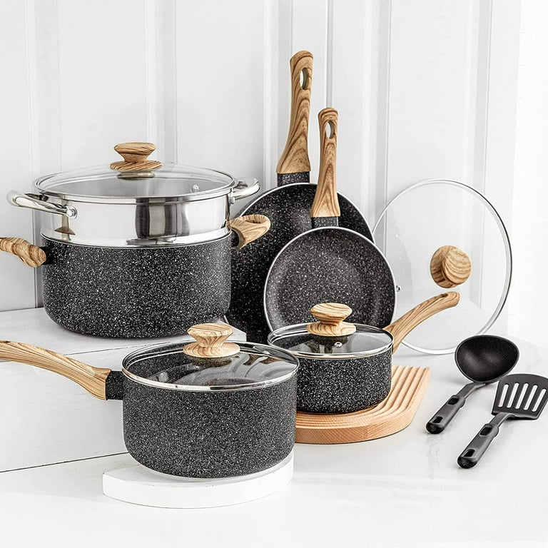 Michelangelo michelangelo stone cookware set 10 piece, ultra nonstick pots  and pans set with stone-derived coating, kitchen cookware sets