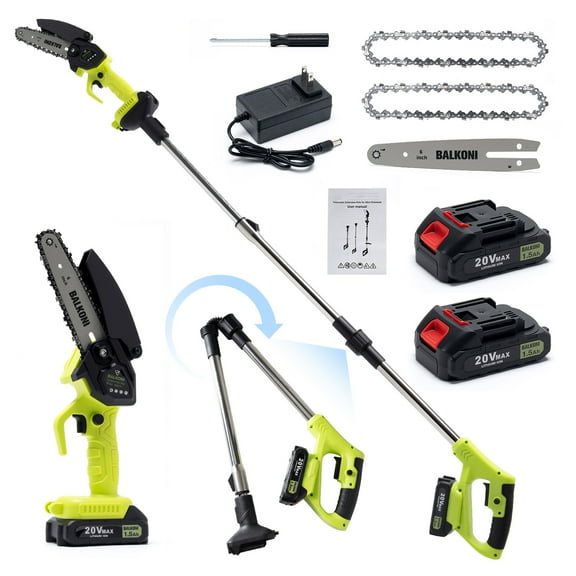 2-in-1 Cordless Pole Saw, Electric Chainsaw With 5.25 ft Telescopic Pole, 6 INCH, 2*1.5Ah Lithium Battery, Quick-Change Chain Heavy-Duty Metal Construction