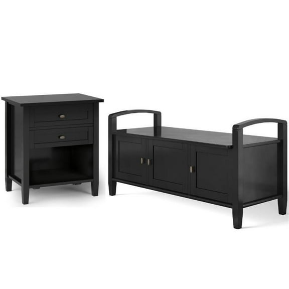 Home Square 2-Piece Set with 44" Entryway Bench & 24" Bedside Nightstand Table
