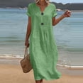 thumbnail image 2 of Women's Casual Dresses Notch V Neck Rolled Short Sleeve Loose Straight Maxi Dress With Decorative Buttons for Daily Beach, 2 of 6