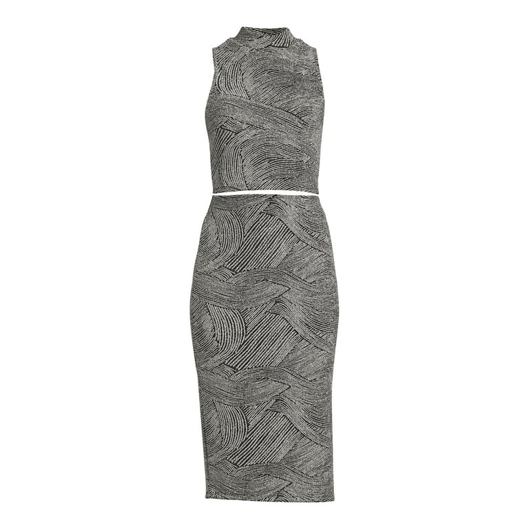 Madden NYC Juniors' Shimmering Mock Neck Top and Skirt Set, Curve