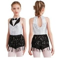 thumbnail image 7 of Aislor Kids Girls' Sequins Latin Jazz Dance Costume Tassel Tuxedo Modern Dance Leotard Jumpsuit White 14, 7 of 7
