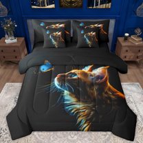 Manfei Kawaii Kitten Cat Bedding Comforter Set 7pcs, Mystic Butterfly Animal King Bedding Sets, Teens Kids Boys Girls Reversible Bed Sheets, Lightweight Room Decor