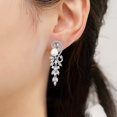 thumbnail image 3 of PYNZY Wedding Pearl Dangle Earrrings for Brides, Cubic Zirconia Flower Drop Earrings for Women Plated White Gold, 3 of 6