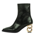 thumbnail image 2 of FSJ Women Fashion Square Closed Toe Metal Chain Heel Ankle Boots Side Zipper Sexy Short Booties Stretch Party Work Dressy Shoes Size 9.5 Green, 2 of 5