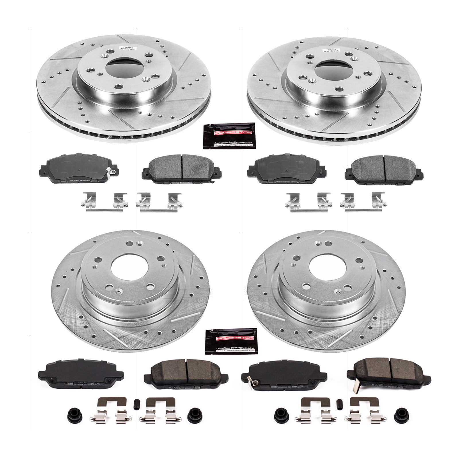 PowerStop Front and Rear Z23 Evolution Sport Carbon-Fiber Ceramic Brake Pad and Drilled & Slotted Rotor Kit Fits: HONDA Select Models K7349