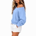thumbnail image 6 of Mutghys Off the Shoulder Sweatshirt for Women V Neck Solid Color Long Sleeve Pullover Sweater Home Daily Shopping Loose Comfy Fall Sweatshirts S-2XL, 6 of 8