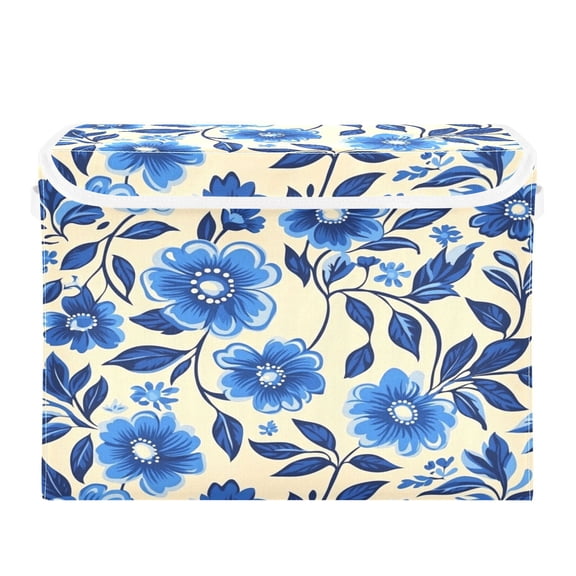 16.5x12.6x11.8in Foldable Flip-Top Storage Bin, Dustproof Magic Tape Closure, Ideal for Home & Toy Organization，Flower