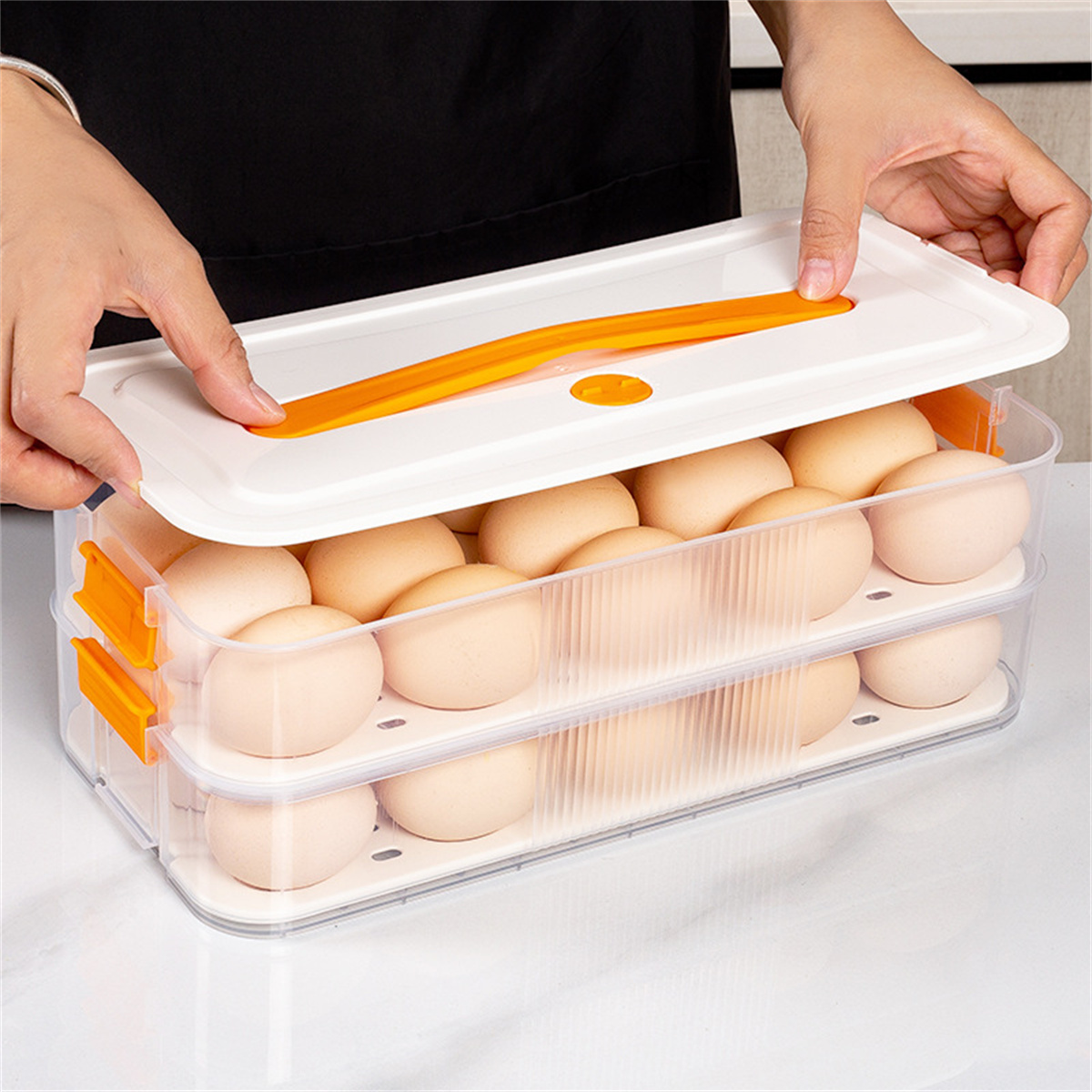 Deviled Egg Containers with Lid Tutuviw Clear Storage Egg Platter for Devil Egg,Deviled Egg Tray Carrier with Handle Deviled Egg Carrier Tray Stackable Egg Holder for Kitchen Easter (2 Layer)