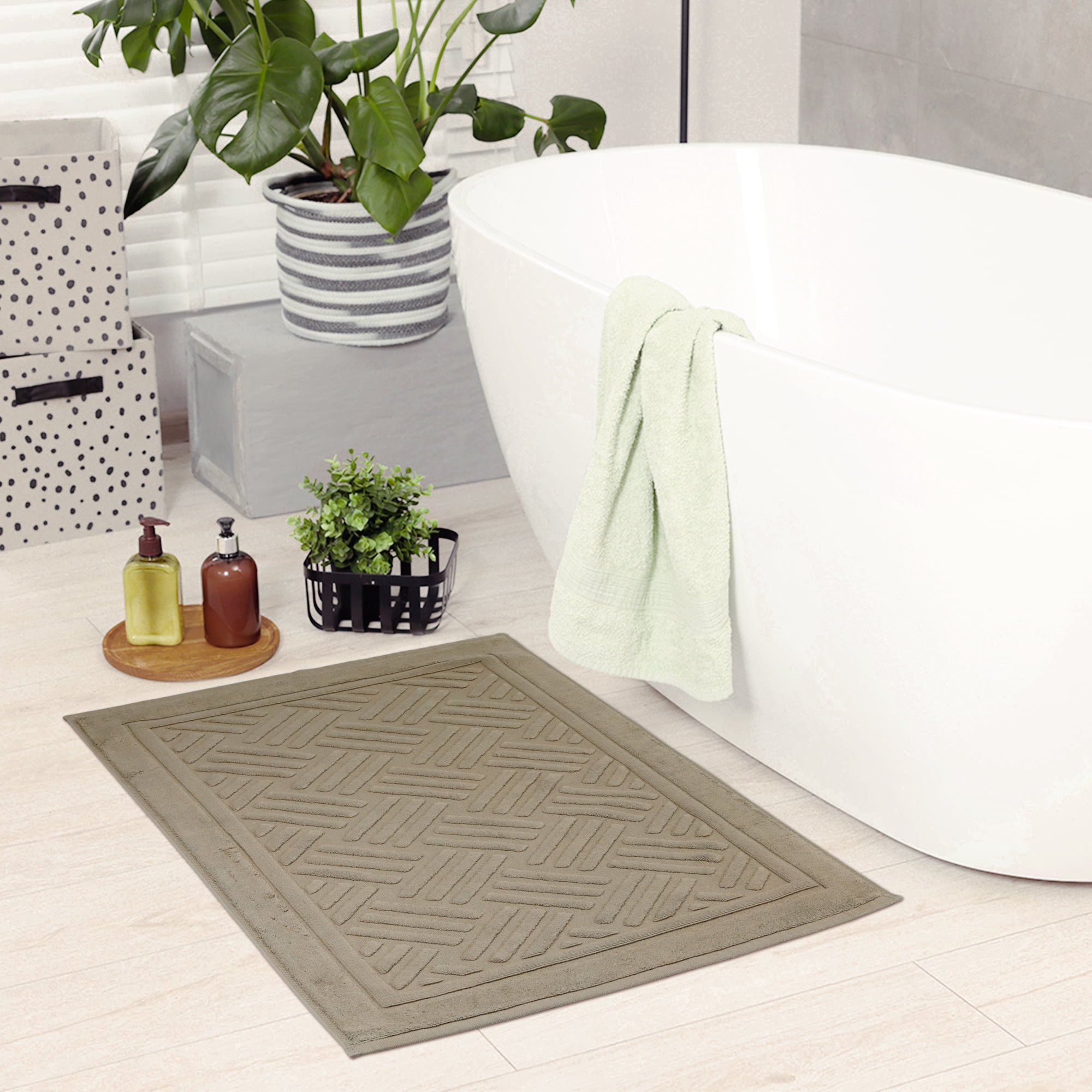 Unique Bargains Cotton Mat Towel Absorbent Floor Bath Rugs for Bathroom Khaki 16" x 24"