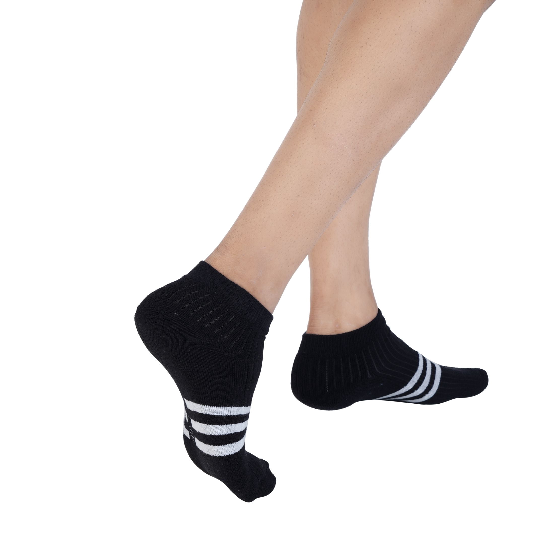 AirGarb Stylish Striped Low Ankle Cotton Socks for Men and Women: Comfortable Cushioning & Breathable Design Free Size - ST12-BL (Pack of 12)